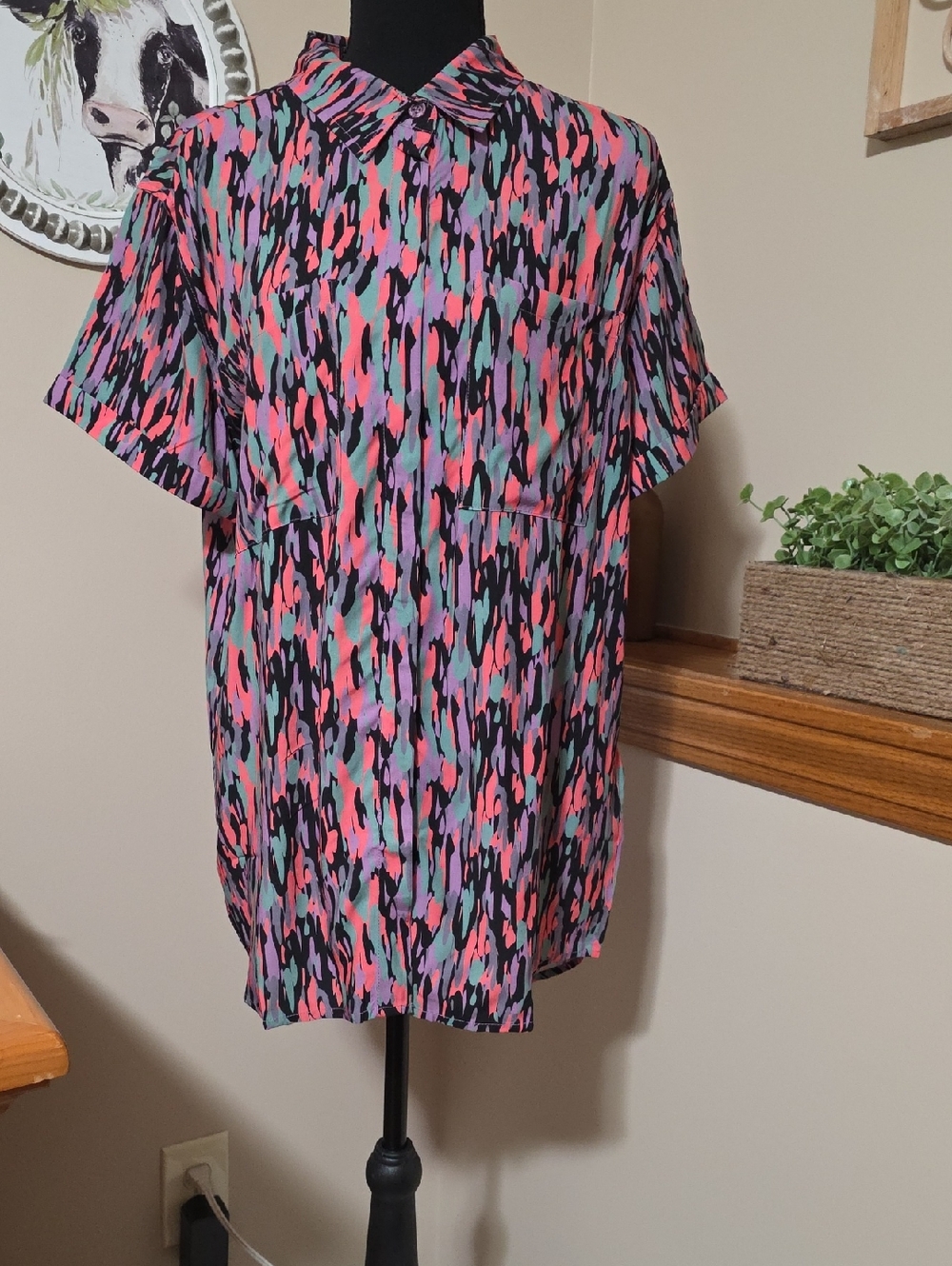 Wildfang Multicolor Abstract Print Short Sleeve Blouse